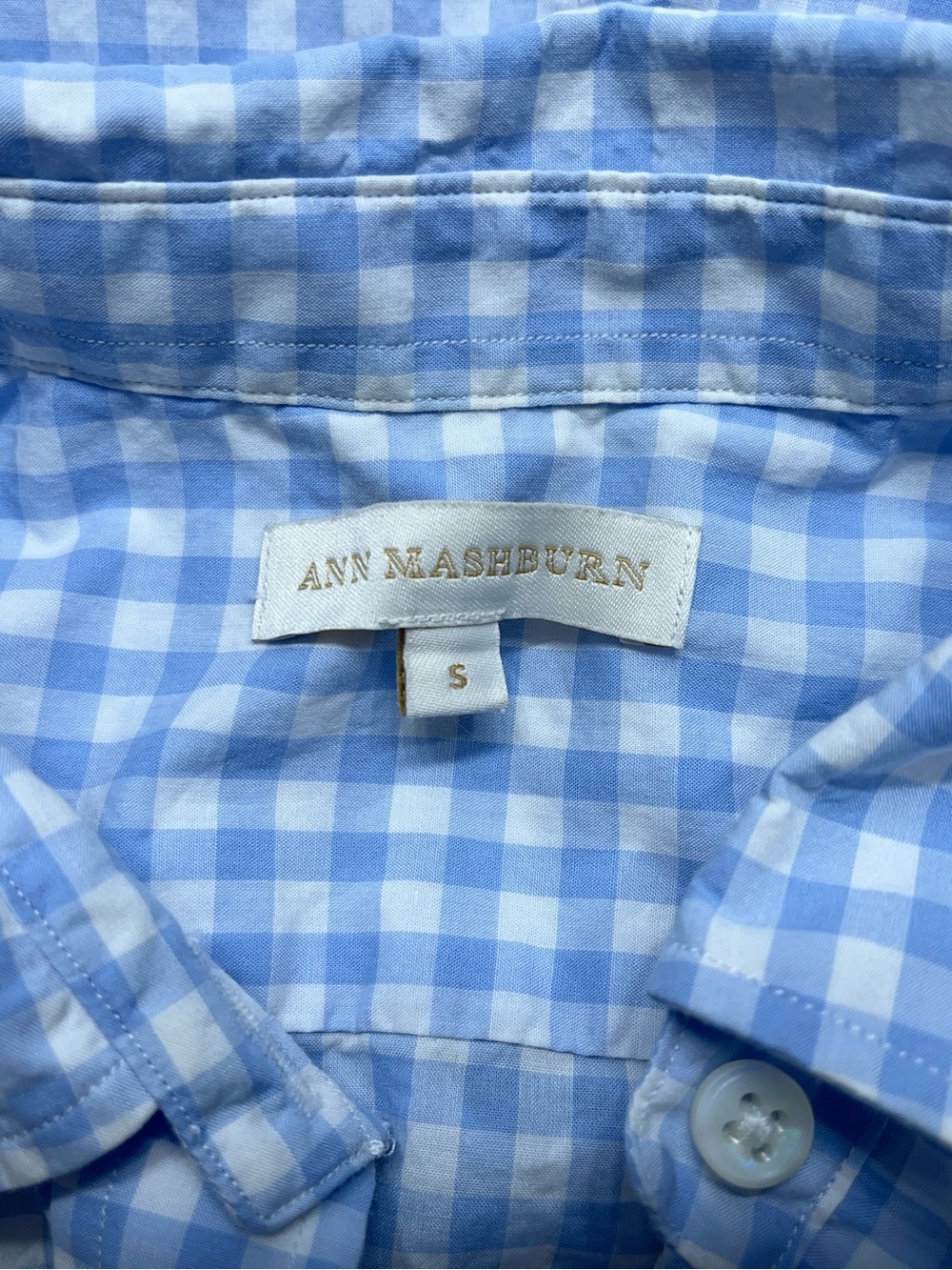 Ann Mashburn Popover Shirt Womens Small Blue Long Sleeve Gingham Poplin - Picture 3 of 16